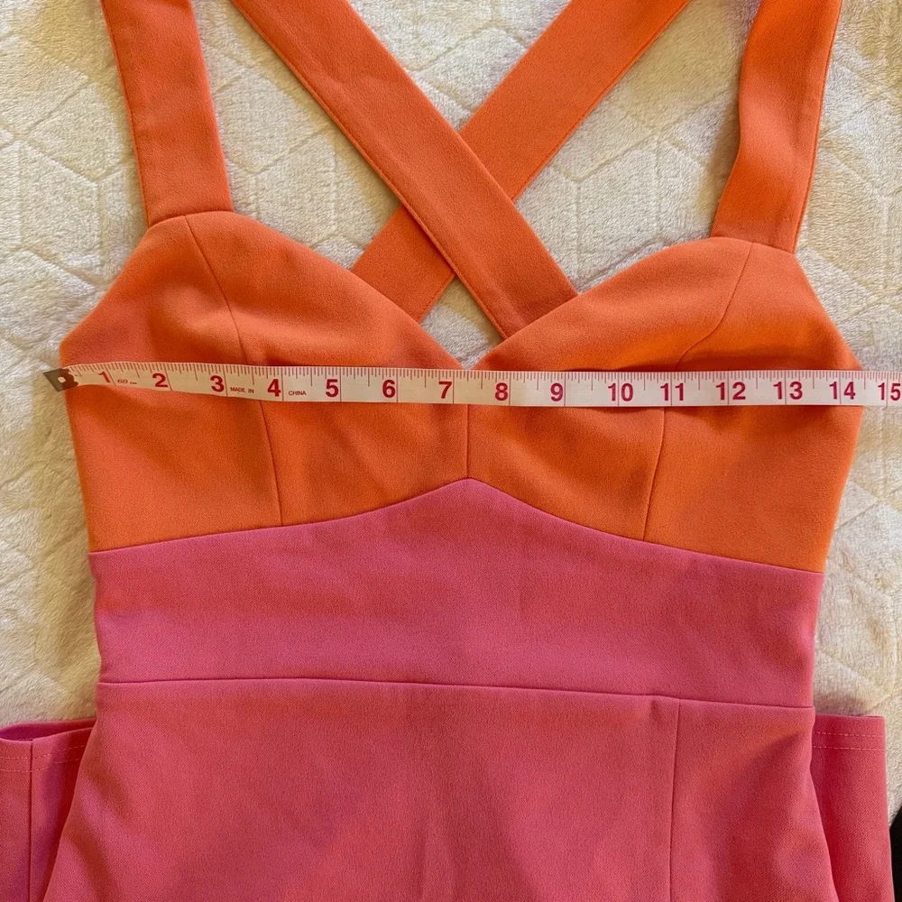 Lulus Malibu Magic Pink And Orange Color Block Midi Dress Leg Slit Size Small